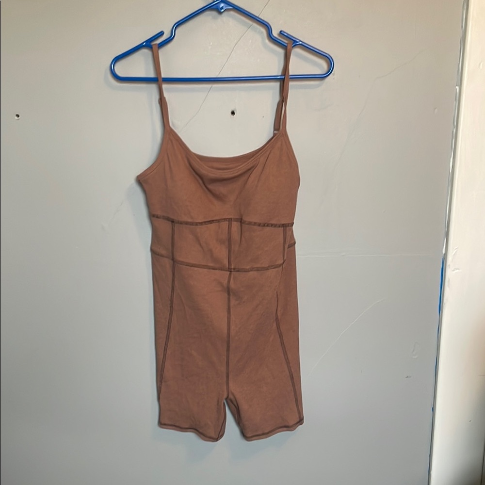 NWT SO Medium acorn cotton blend ribbed unitard one piece lounge brown